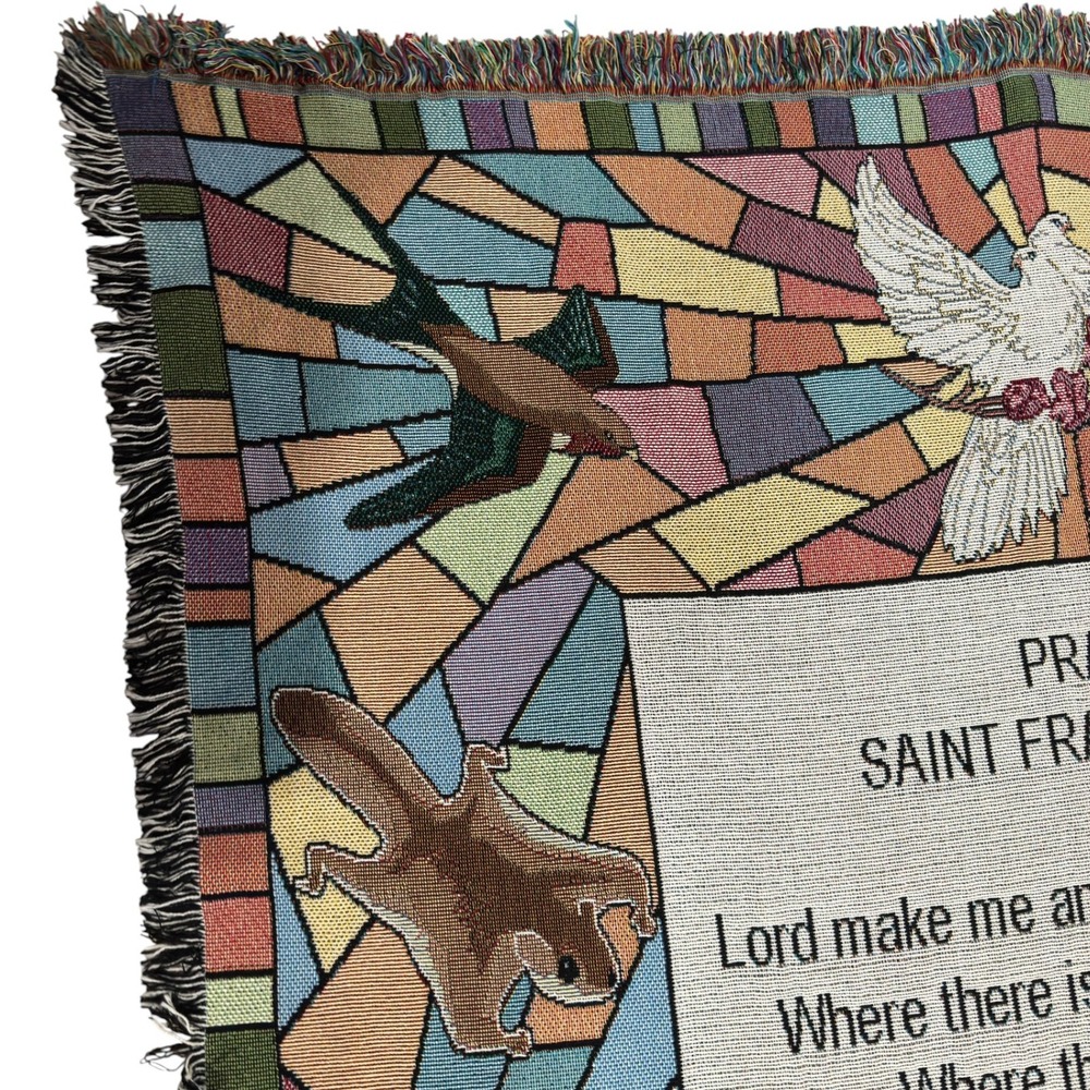 Prayer of Saint Francis Woven Throw‎ Blanket Animals Dove Tapestry Pure Weavers - Picture 9 of 12